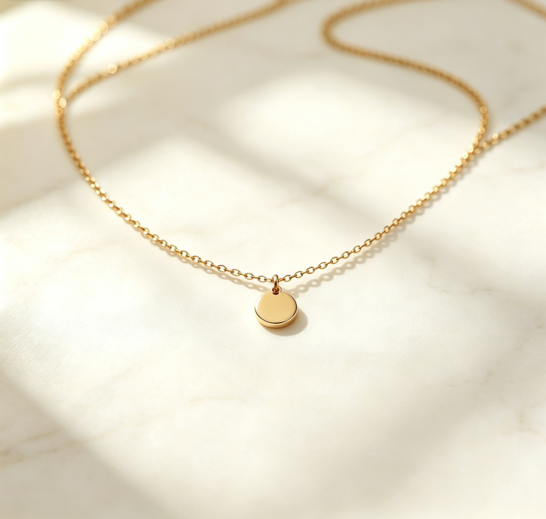 Minimalist Round Disc Thin Gold Necklace
